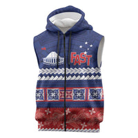 Personalised FAST Samoa Siapo Sleeveless Zip Hoodie Teuila Flowers Samoan Pattern LT14 Blue - Polynesian Pride