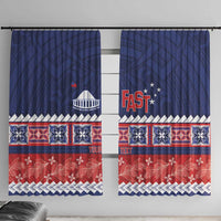 Personalised FAST Samoa Siapo Window Curtain Teuila Flowers Samoan Pattern LT14 With Hooks Blue - Polynesian Pride