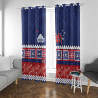 Personalised FAST Samoa Siapo Window Curtain Teuila Flowers Samoan Pattern LT14 With Grommets Blue - Polynesian Pride