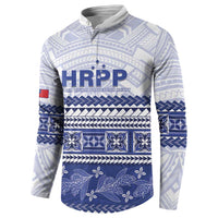 Personalised HRPP Samoa Siapo Button Sweatshirt Teuila Flowers Samoan Pattern LT14 - Polynesian Pride