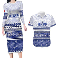Personalised HRPP Samoa Siapo Couples Matching Long Sleeve Bodycon Dress and Hawaiian Shirt Teuila Flowers Samoan Pattern - Polynesian Pride