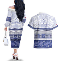 Personalised HRPP Samoa Siapo Couples Matching Off The Shoulder Long Sleeve Dress and Hawaiian Shirt Teuila Flowers Samoan Pattern - Polynesian Pride