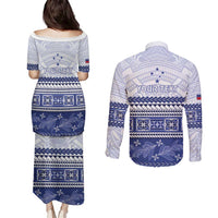 Personalised HRPP Samoa Siapo Couples Matching Puletasi and Long Sleeve Button Shirt Teuila Flowers Samoan Pattern LT14 - Polynesian Pride