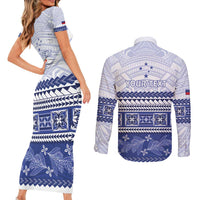 Personalised HRPP Samoa Siapo Couples Matching Short Sleeve Bodycon Dress and Long Sleeve Button Shirt Teuila Flowers Samoan Pattern LT14 - Polynesian Pride