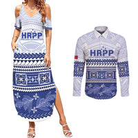 Personalised HRPP Samoa Siapo Couples Matching Summer Maxi Dress and Long Sleeve Button Shirt Teuila Flowers Samoan Pattern LT14 White - Polynesian Pride