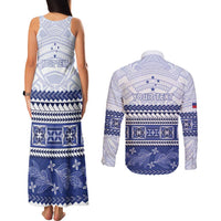 Personalised HRPP Samoa Siapo Couples Matching Tank Maxi Dress and Long Sleeve Button Shirt Teuila Flowers Samoan Pattern LT14 - Polynesian Pride