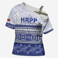 Personalised HRPP Samoa Siapo Cross Shoulder Shirt Teuila Flowers Samoan Pattern LT14 Female White - Polynesian Pride
