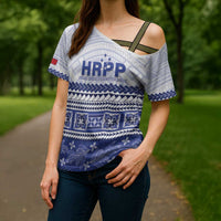 Personalised HRPP Samoa Siapo Cross Shoulder Shirt Teuila Flowers Samoan Pattern LT14 - Polynesian Pride