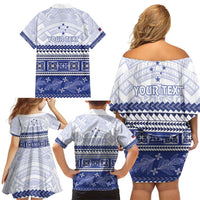 Personalised HRPP Samoa Siapo Family Matching Off Shoulder Short Dress and Hawaiian Shirt Teuila Flowers Samoan Pattern - Polynesian Pride