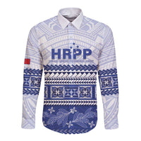 Personalised HRPP Samoa Siapo Long Sleeve Button Shirt Teuila Flowers Samoan Pattern LT14 Unisex White - Polynesian Pride
