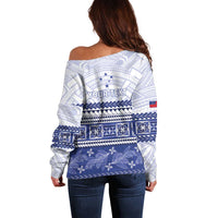 Personalised HRPP Samoa Siapo Off Shoulder Sweater Teuila Flowers Samoan Pattern - Polynesian Pride