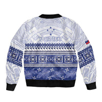 Personalised HRPP Samoa Siapo Sleeve Zip Bomber Jacket Teuila Flowers Samoan Pattern - Polynesian Pride