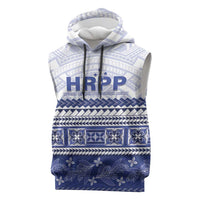 Personalised HRPP Samoa Siapo Sleeveless Hoodie Teuila Flowers Samoan Pattern LT14 White - Polynesian Pride