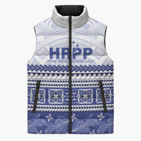 Personalised HRPP Samoa Siapo Sleeveless Puffer Jacket Teuila Flowers Samoan Pattern LT14 Unisex White - Polynesian Pride