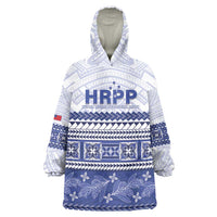 Personalised HRPP Samoa Siapo Wearable Blanket Hoodie Teuila Flowers Samoan Pattern LT14 One Size White - Polynesian Pride