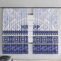 HRPP Samoa Siapo Window Curtain Teuila Flowers Samoan Pattern LT14 With Hooks White - Polynesian Pride