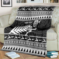 New Zealand Christmas Rugby Personalised Blanket Meri Kirihimete All Black Maori - Polynesian Pride