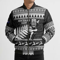 New Zealand Christmas Rugby Personalised Bomber Puffer Jacket Meri Kirihimete All Black Maori - Polynesian Pride