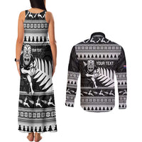 New Zealand Christmas Rugby Personalised Couples Matching Tank Maxi Dress and Long Sleeve Button Shirt Meri Kirihimete All Black Maori - Polynesian Pride