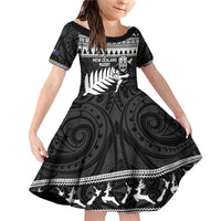 New Zealand Christmas Rugby Personalised Family Matching Off Shoulder Short Dress and Hawaiian Shirt Meri Kirihimete All Black Maori - Polynesian Pride