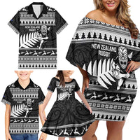 New Zealand Christmas Rugby Personalised Family Matching Off Shoulder Short Dress and Hawaiian Shirt Meri Kirihimete All Black Maori - Polynesian Pride