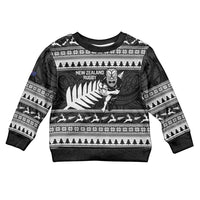 New Zealand Christmas Rugby Personalised Kid Ugly Christmas Sweater Meri Kirihimete All Black Maori - Polynesian Pride