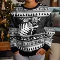 New Zealand Christmas Rugby Personalised Kid Ugly Christmas Sweater Meri Kirihimete All Black Maori - Polynesian Pride