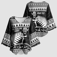 New Zealand Christmas Rugby Personalised Kimono Sleeve Blouse Meri Kirihimete All Black Maori - Polynesian Pride