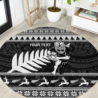New Zealand Christmas Rugby Personalised Round Carpet Meri Kirihimete All Black Maori - Polynesian Pride