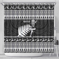 New Zealand Christmas Rugby Personalised Shower Curtain Meri Kirihimete All Black Maori - Polynesian Pride