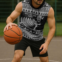 New Zealand Christmas Rugby Personalised Sleeveless Hoodie Meri Kirihimete All Black Maori - Polynesian Pride
