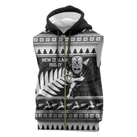 New Zealand Christmas Rugby Personalised Sleeveless Zip Hoodie Meri Kirihimete All Black Maori - Polynesian Pride