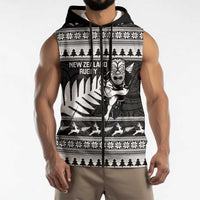 New Zealand Christmas Rugby Personalised Sleeveless Zip Hoodie Meri Kirihimete All Black Maori - Polynesian Pride
