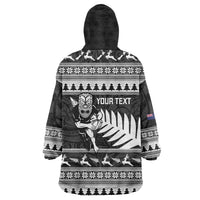 New Zealand Christmas Rugby Personalised Wearable Blanket Hoodie Meri Kirihimete All Black Maori - Polynesian Pride