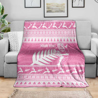 New Zealand Christmas Rugby Personalised Blanket Meri Kirihimete All Black Maori Pink Version - Polynesian Pride