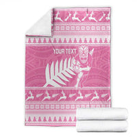 New Zealand Christmas Rugby Personalised Blanket Meri Kirihimete All Black Maori Pink Version - Polynesian Pride