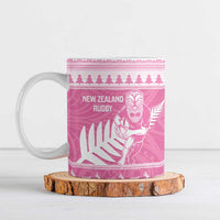New Zealand Christmas Rugby Personalised Ceramic Mug Meri Kirihimete All Black Maori Pink Version - Polynesian Pride