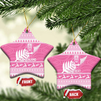 New Zealand Christmas Rugby Personalised Ceramic Ornament Meri Kirihimete All Black Maori Pink Version - Polynesian Pride