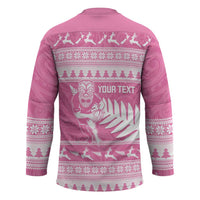New Zealand Christmas Rugby Personalised Hockey Jersey Meri Kirihimete All Black Maori Pink Version - Polynesian Pride