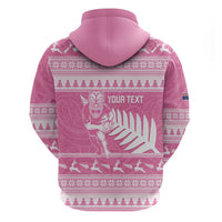 New Zealand Christmas Rugby Personalised Hoodie Meri Kirihimete All Black Maori Pink Version - Polynesian Pride