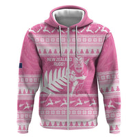 New Zealand Christmas Rugby Personalised Hoodie Meri Kirihimete All Black Maori Pink Version - Polynesian Pride