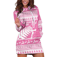 New Zealand Christmas Rugby Personalised Hoodie Dress Meri Kirihimete All Black Maori Pink Version - Polynesian Pride