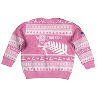 New Zealand Christmas Rugby Personalised Kid Ugly Christmas Sweater Meri Kirihimete All Black Maori Pink Version - Polynesian Pride