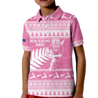 New Zealand Christmas Rugby Personalised Kid Polo Shirt Meri Kirihimete All Black Maori Pink Version - Polynesian Pride