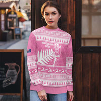 New Zealand Christmas Rugby Personalised Ugly Christmas Sweater Meri Kirihimete All Black Maori Pink Version - Polynesian Pride