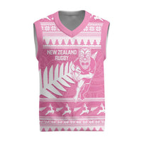 New Zealand Christmas Rugby Personalised Christmas Knitted V-Neck Vest Meri Kirihimete All Black Maori Pink Version - Polynesian Pride