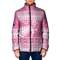 New Zealand Christmas Rugby Personalised Padded Jacket Meri Kirihimete All Black Maori Pink Version - Polynesian Pride