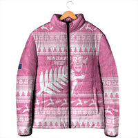 New Zealand Christmas Rugby Personalised Padded Jacket Meri Kirihimete All Black Maori Pink Version - Polynesian Pride