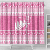 New Zealand Christmas Rugby Personalised Shower Curtain Meri Kirihimete All Black Maori Pink Version - Polynesian Pride