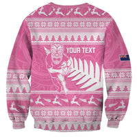 New Zealand Christmas Rugby Personalised Sweatshirt Meri Kirihimete All Black Maori Pink Version - Polynesian Pride